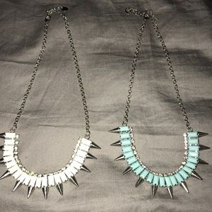 2 fashion statement necklaces 1 blue 1 white